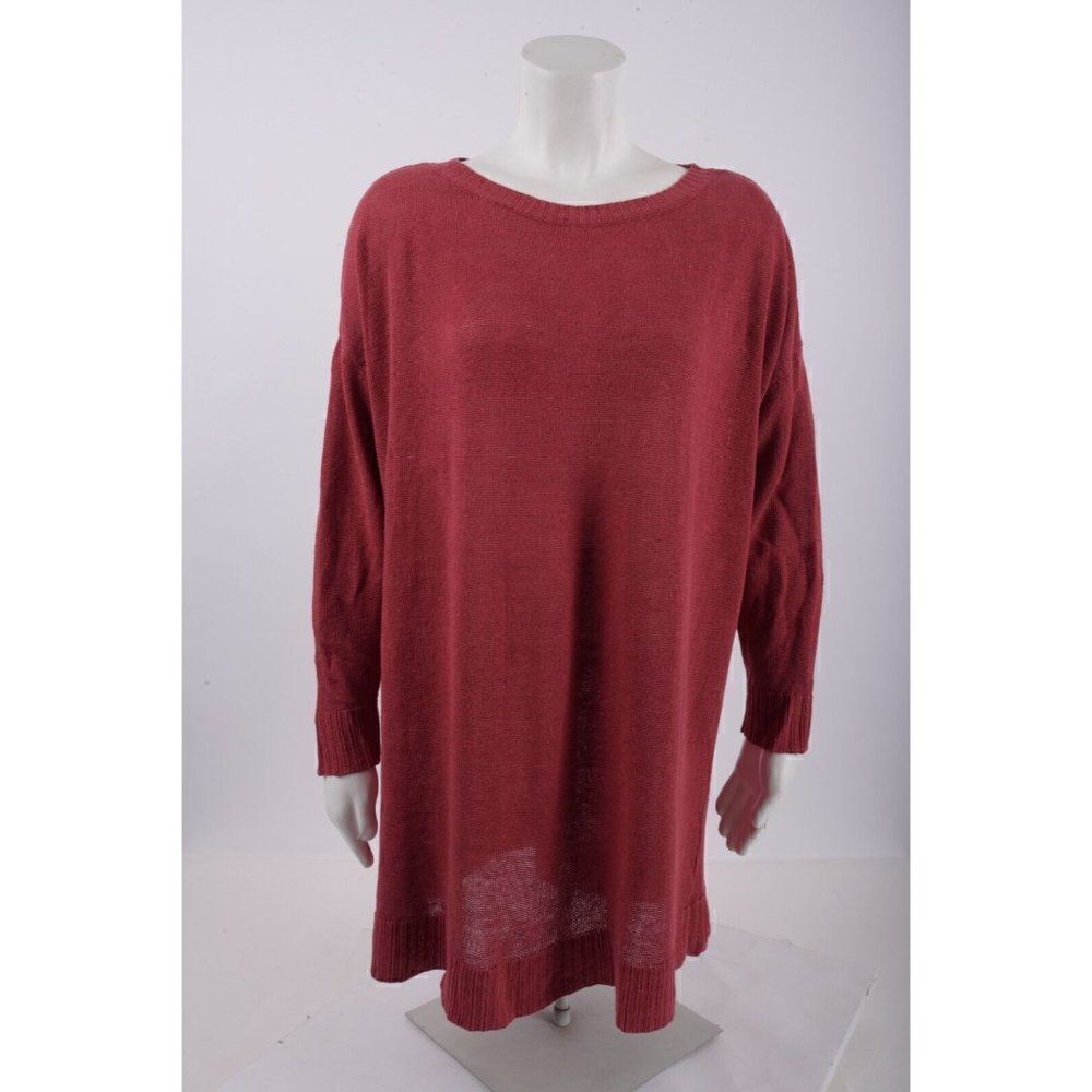 Eileen Fisher Womens Knit Sweater Organic Linen Pullover S Maroon Cranberry NWT